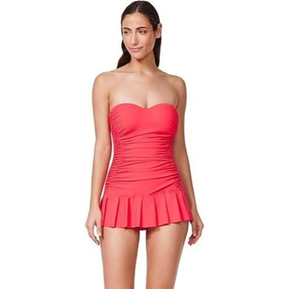 Profile by Gottex Swimdress Size 6 Soft Cups Adjustable Coral Tummy Contro